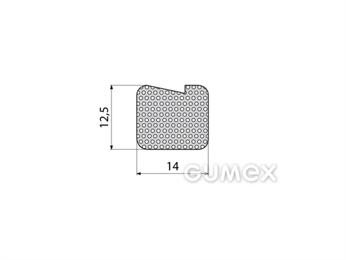 Mikroporézny profil tvarový, 12,5x14/4,5mm, hustota 500kg/m3, EPDM, -30°C/+80°C, čierny